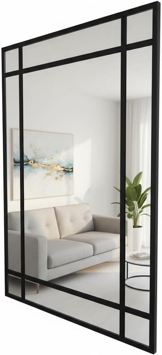 Industriële Wandspiegel Zwart Aluminium 120x80 cm - Deense Stijl