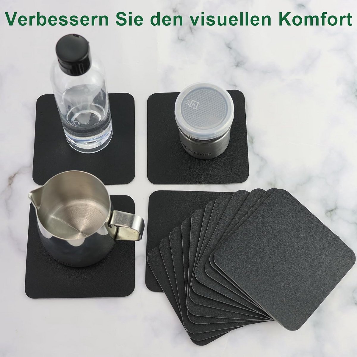 15 stuks vierkante onderzetters 10 cm grijs dubbelzijdig antislip