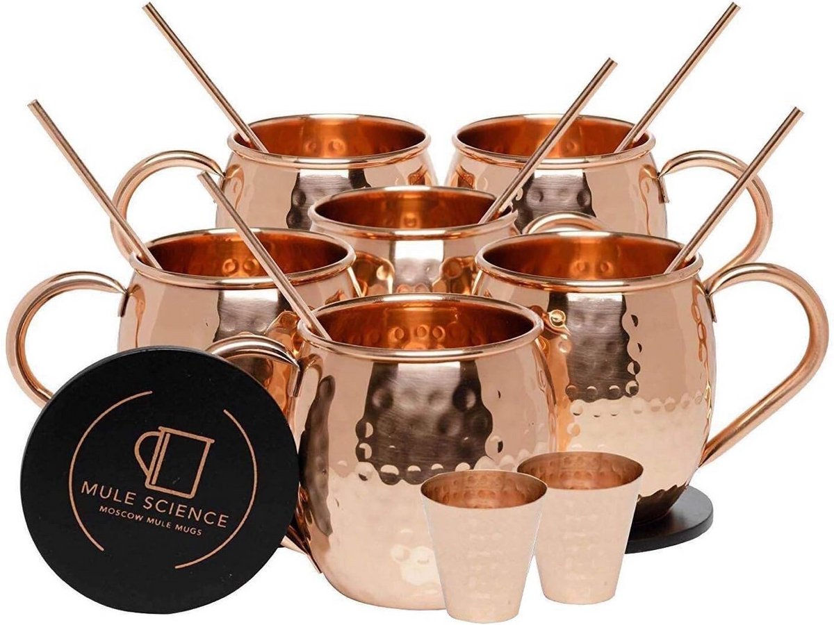 Set van 4 Koperen Mokken Gehamerd Voor Moscow Mule - 18oz