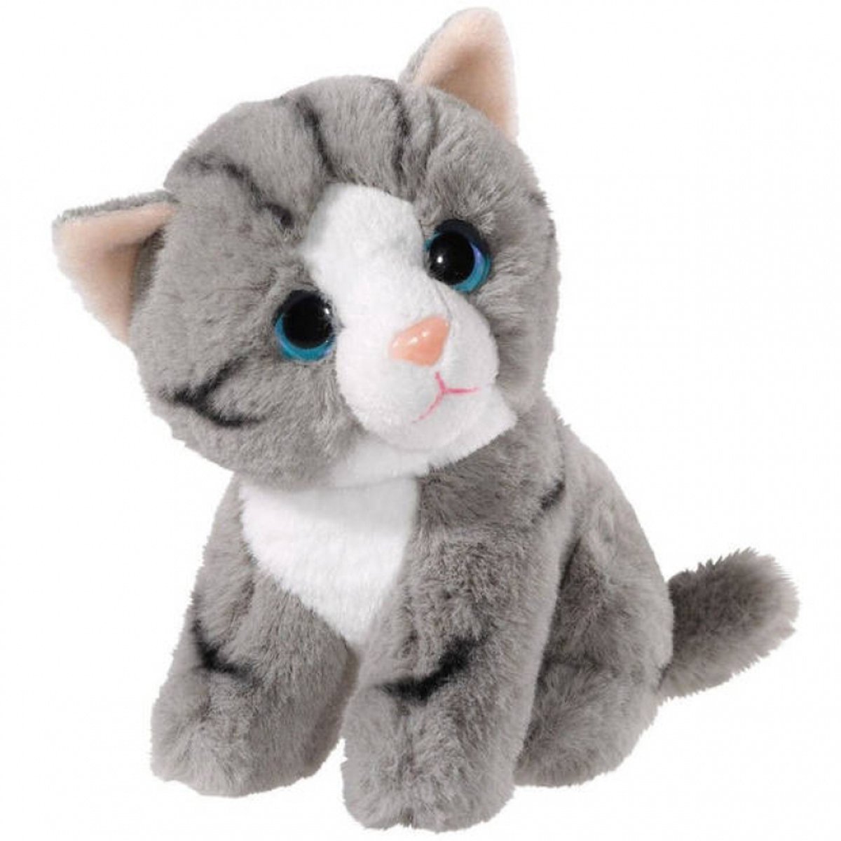 Heunec pluche grijze kat/poes knuffel - 14 cm - speelgoed katten en poezen