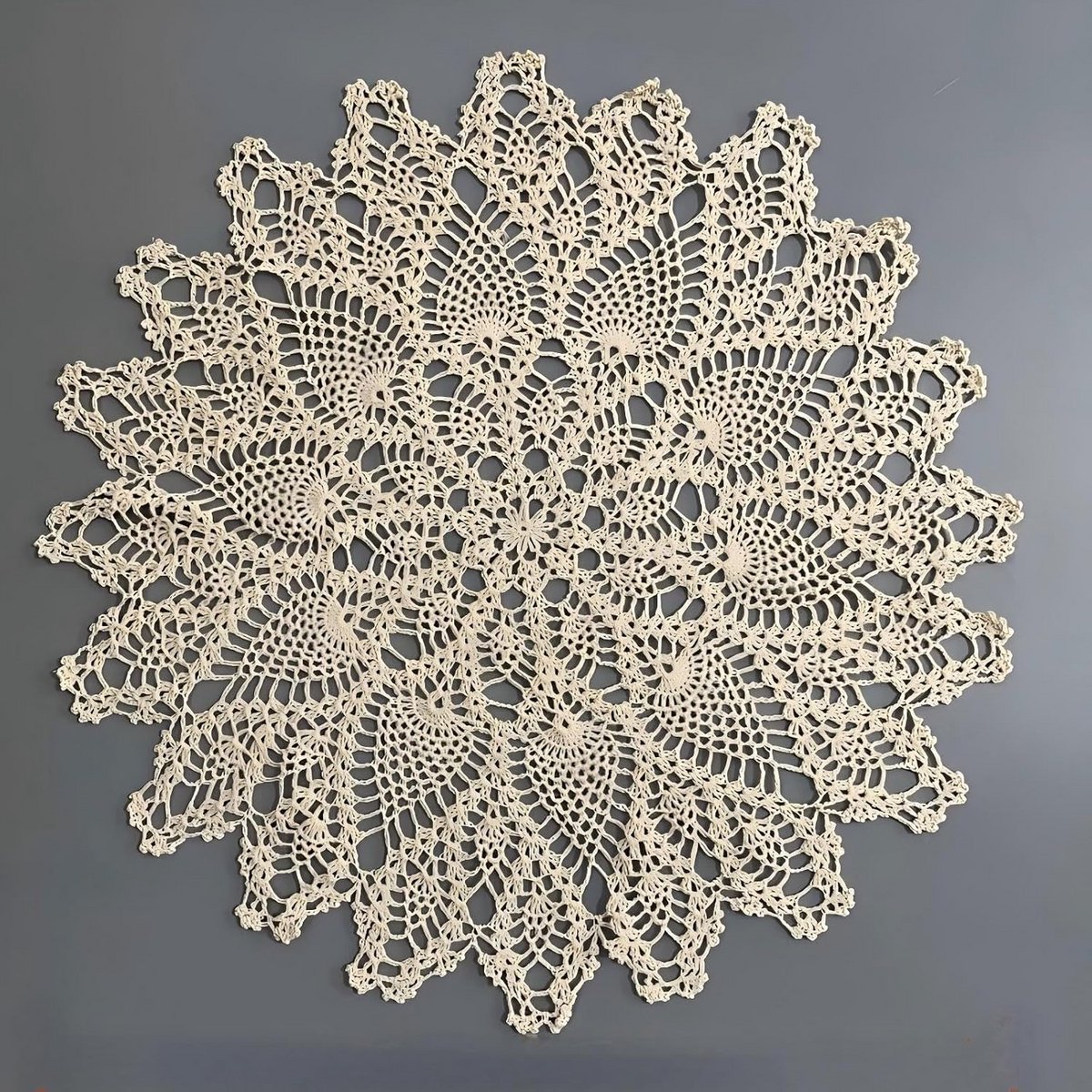 Handgemaakt Rond Tafelkleed van Katoen - Vintage Gehaakt Kant Kleed 60 cm