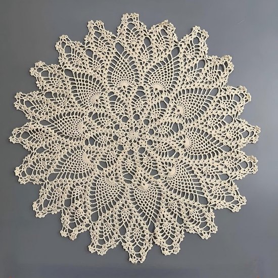 Handgemaakt Rond Tafelkleed van Katoen - Vintage Gehaakt Kant Kleed 60 cm