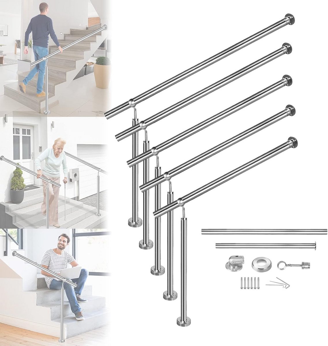 RVS Trapleuning voor Binnen en Buiten - Hoogte 90 cm, Lengte 180 cm