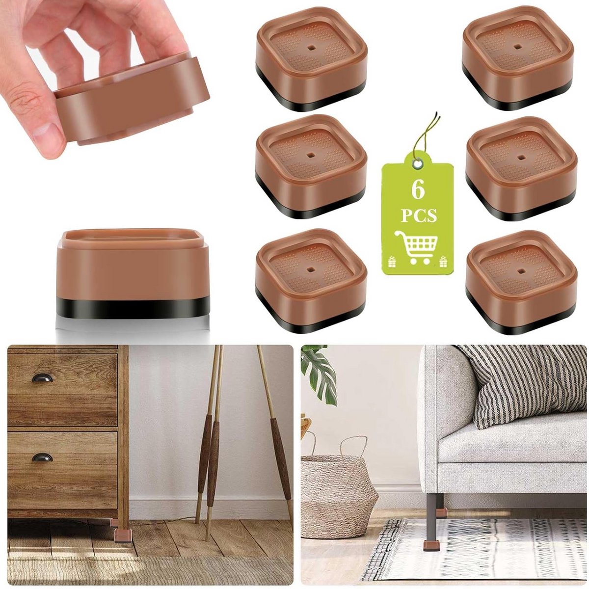 Set van 6 Verstelbare Meubelverhogers 3,5 cm – Stapelbare Bedpoten Verhogers