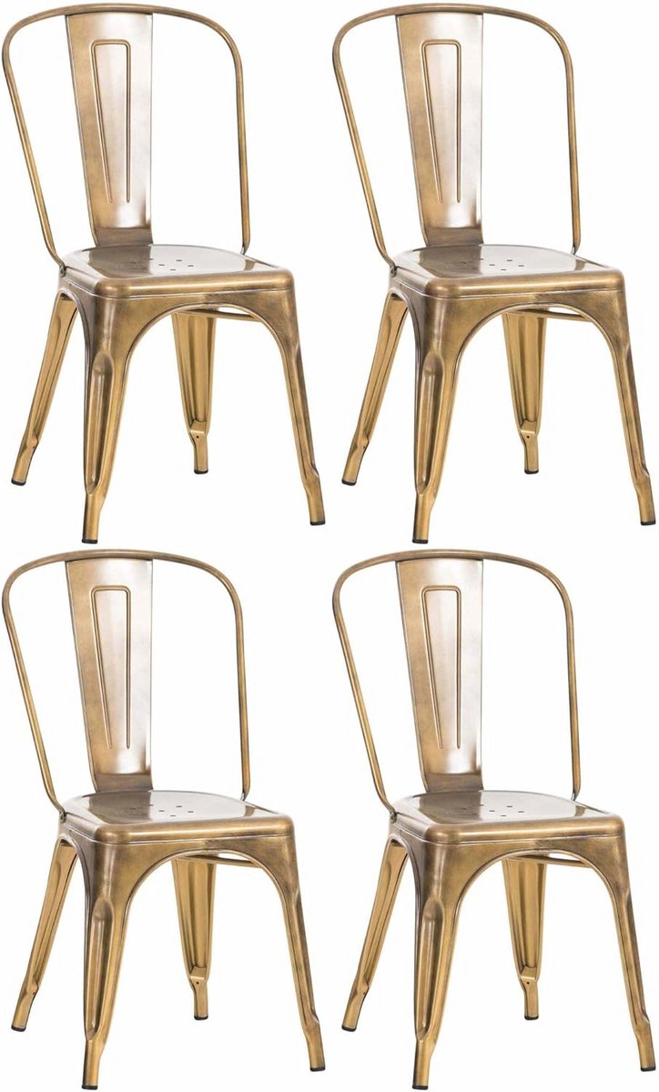 Set van 4 Eetkamerstoelen Goud Metalen Klassiek en Stevig