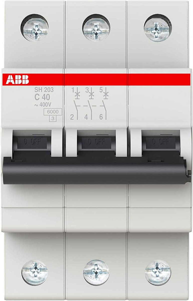 Magneeetstroomonderbreker 3 Polen 40 Ampere C-Karakteristiek 6kA