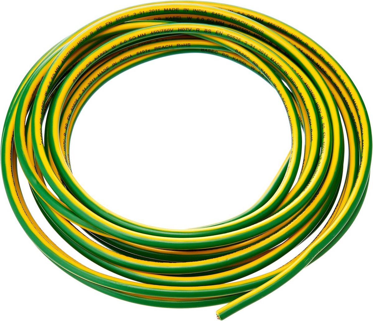 6 mm eenaderige aardkabel (6491X) 5 meter geel/groen/wit