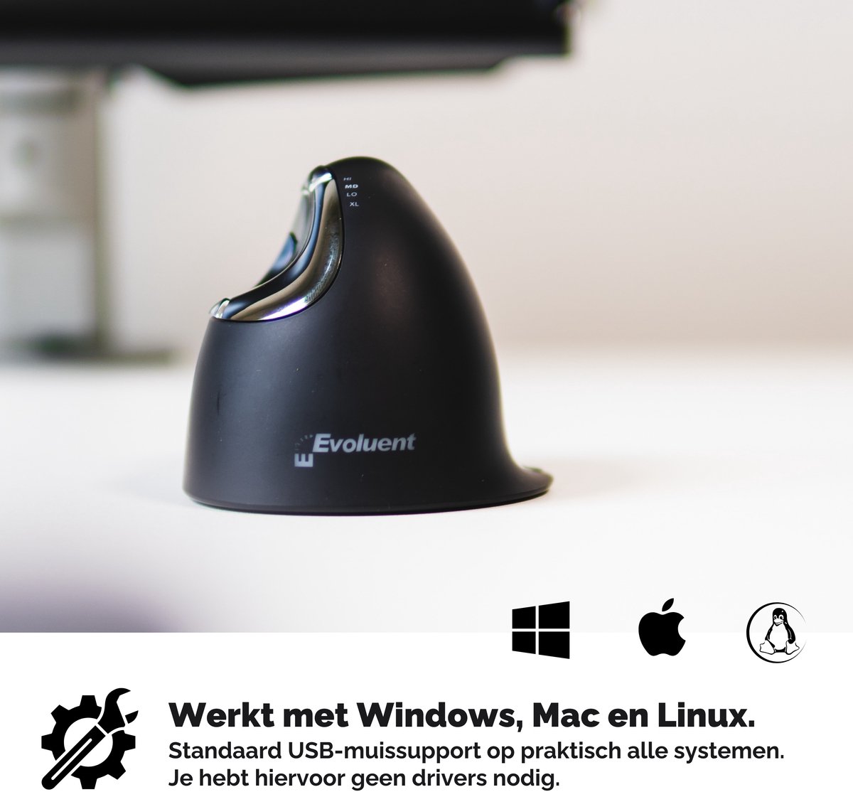 Evoluent Verticale Muis 4 – Bedraad - USB – Rechtshandig – Medium/Large – Originele Verticale Muis ter Wereld – Ergonomisch Gevormd voor Comfort – Vermindert Polsbelasting & Carpaal Tunnel – 4 DPI Standen – 6 Instelbare Knoppen (Windows) thumbnail 2