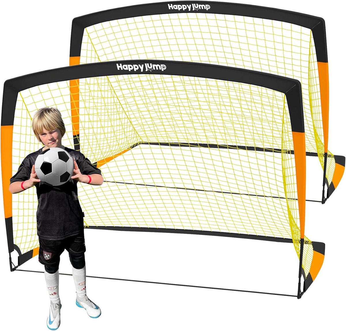 Voetbaldoel - Kindervoetbalnet - Buiten spelen - Duurzaam materiaal - 213 x 152 cm - Zwart oranje
