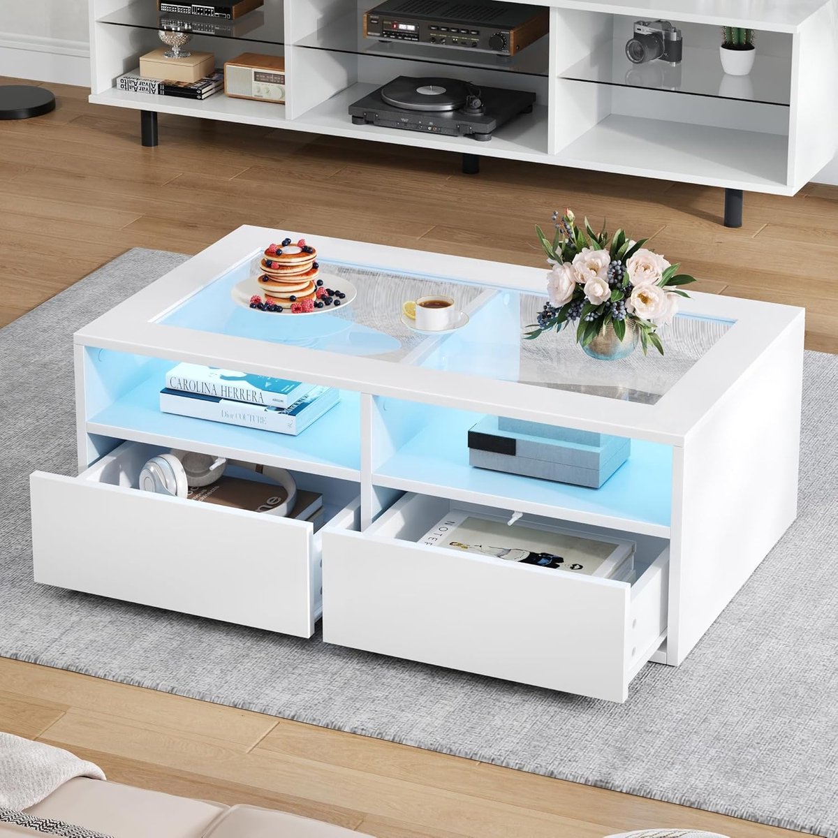 Salontafel - Koffietafel - Woonkamer Meubel - Geïntegreerd LED Verlichting - 100x50x35 cm - Wit