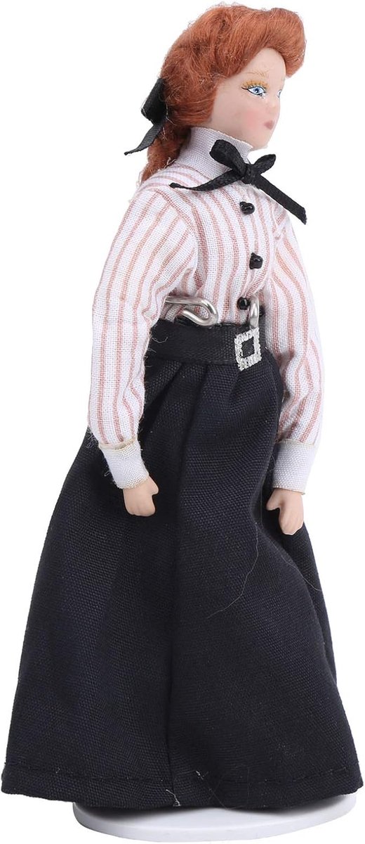 Miniatuur Poppenhuis Pop - Keramische Figuur - Poppenhuis Decoratie - Beweegbare Gewrichten - 1:12 Schaal - Zwart