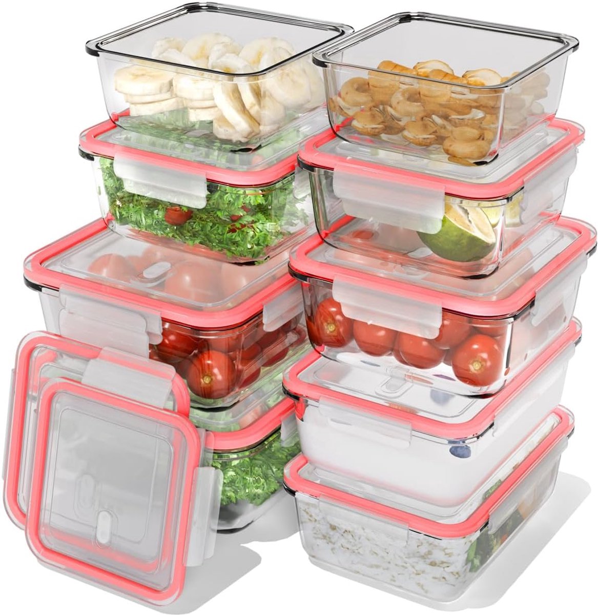 Glazen Vershoudbakjes Set - Voedselbewaarcontainers - Maaltijden Bereiden Bewaren - Oven Magnetron Geschikt - 9 Delig - Transparant