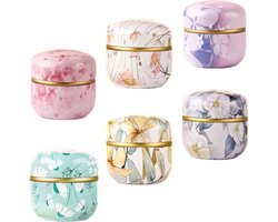 Theedoos met 6 Bewaarblikken - Luxe Voorraadpotten Set - Meerkleurig - Luchtdicht & Compact - 8.5x8.5 cm - Cadeautip