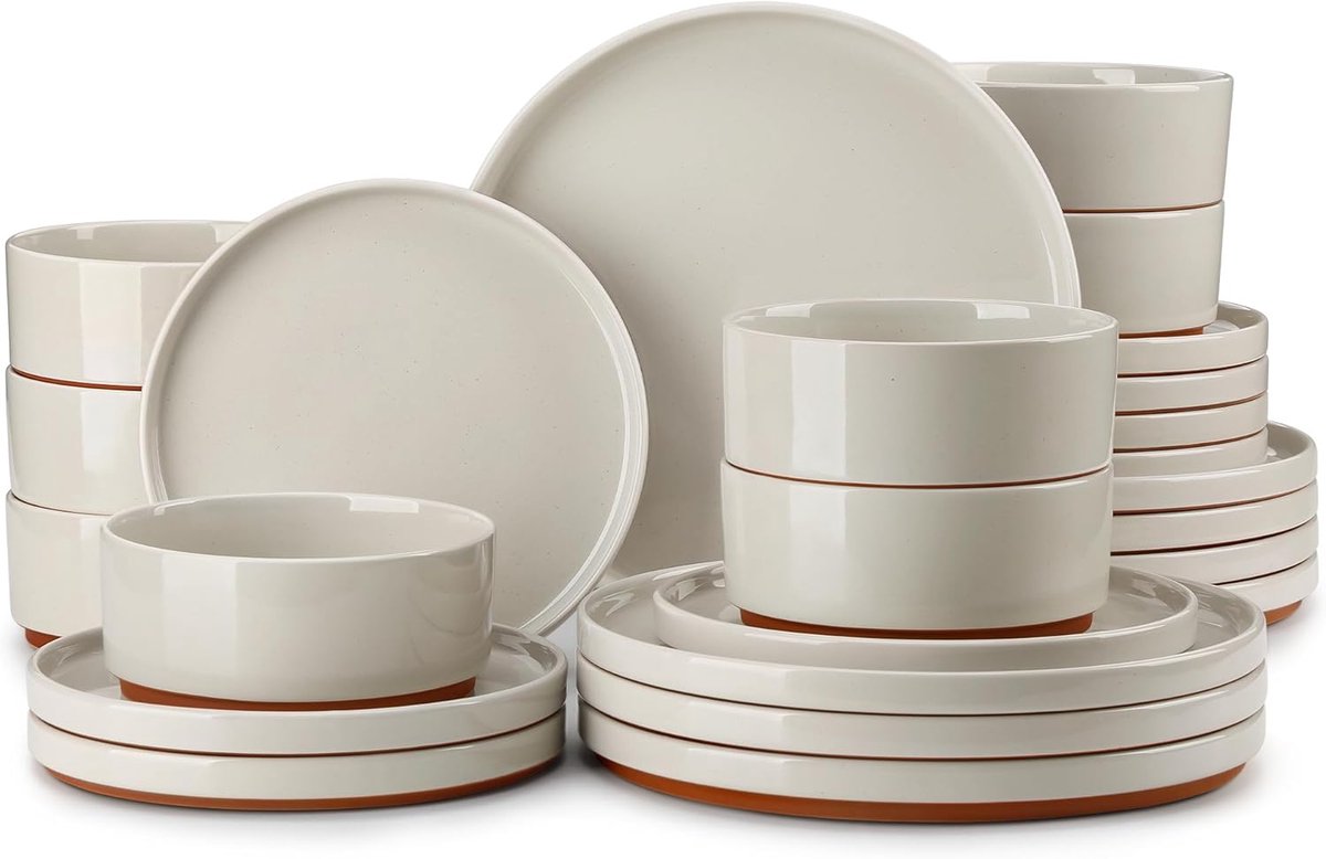 Porseleinen Tafelservies - Serviesset 8 Personen - Dagelijks Diner - Vaatwasser Magnetronbestendig - 24 Delig - Crème-wit