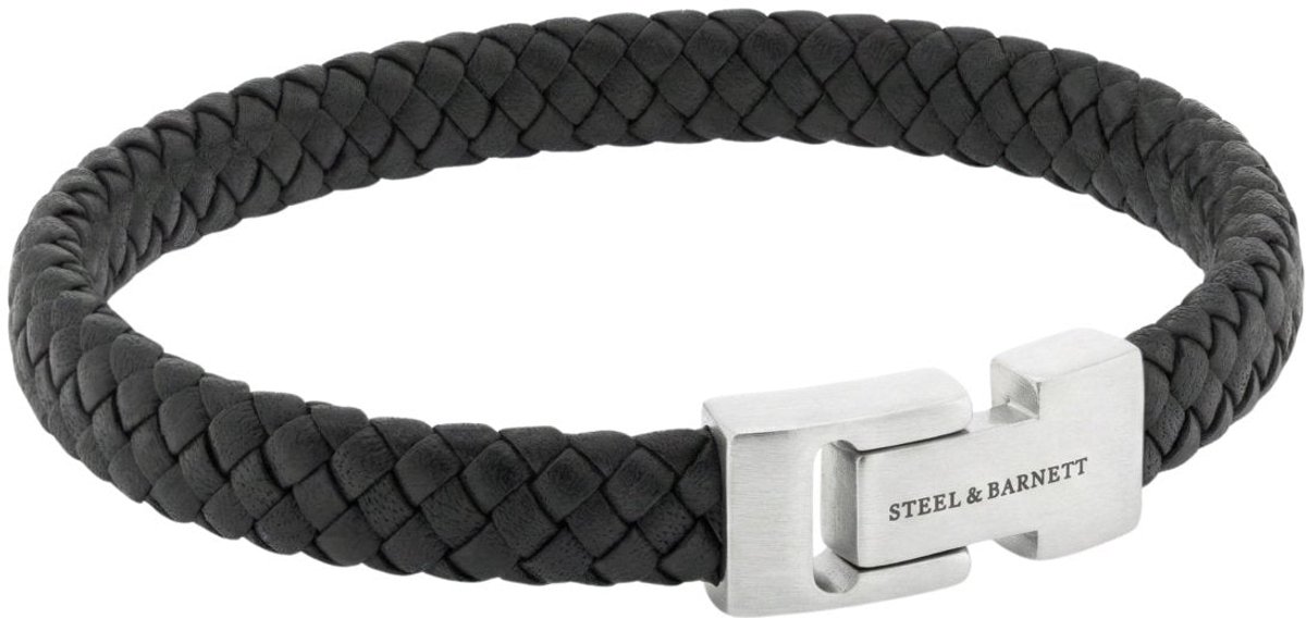 STEEL & BARNETT - Leren Armband Heren - Archie - Zwart - Maat M