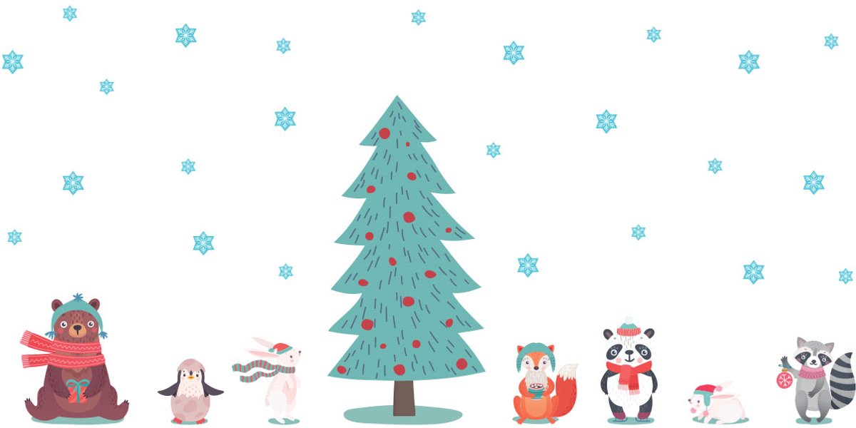 Kerststickers van Scandinavische dieren in de sneeuw - zelfklevende kerststickers - feestdecoraties - 165x110cm