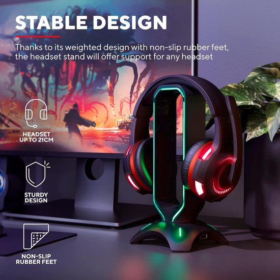 Headset Standaard - Koptelefoon Houder - Gaming Setup - Met USB Poorten - 25.5 cm Hoog - Zwart — afbeelding 4