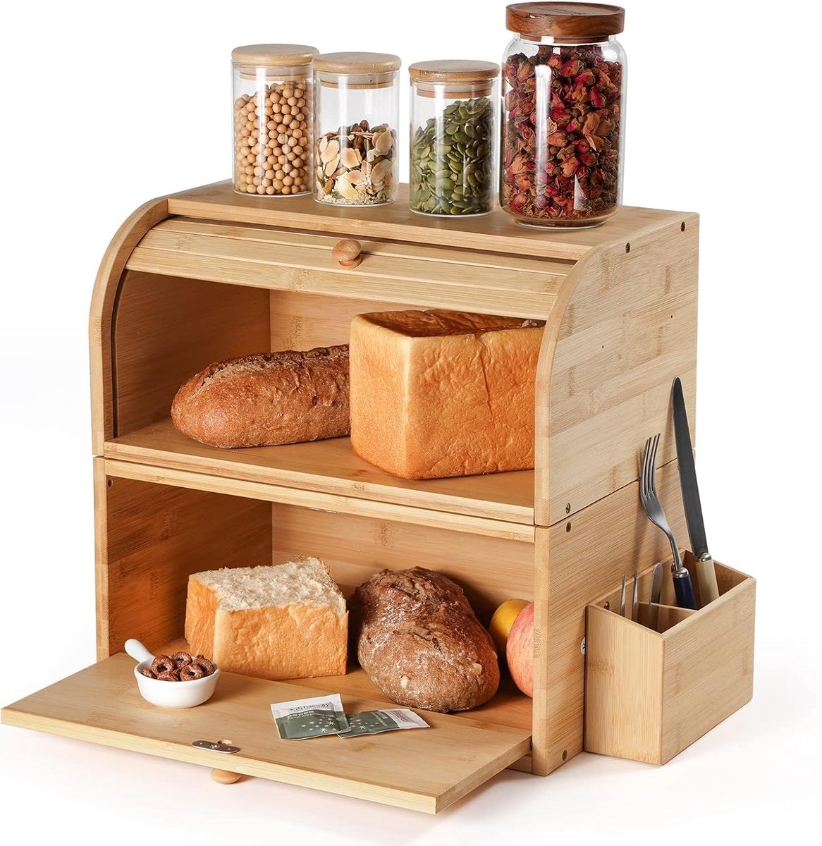 Broodtrommel Bamboe - Keuken Opberger - Brood Vers Houden - Dubbellaags Ontwerp - 38x25x36cm - Natuurlijk