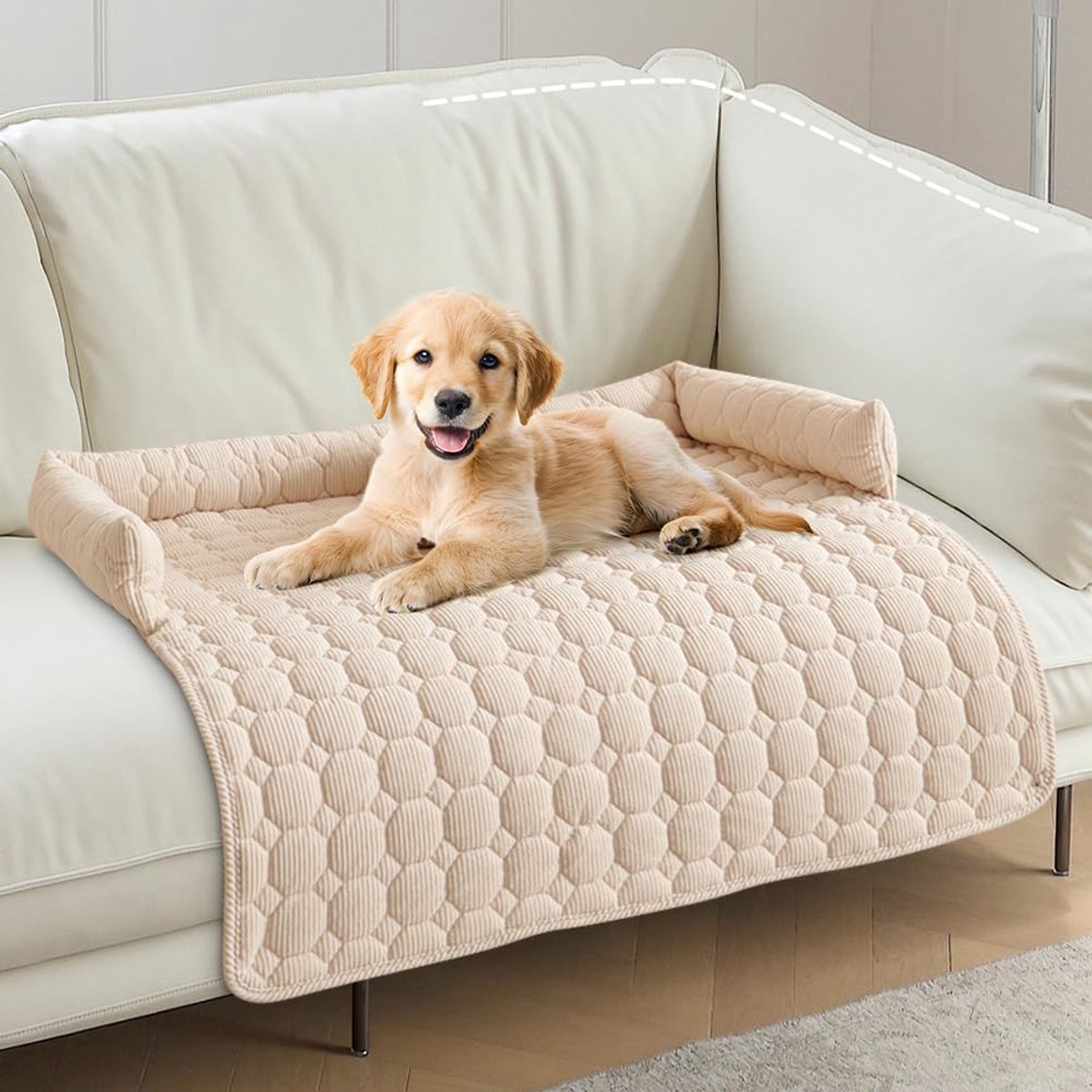 Huisdierbed Bank - Hondenkussen Kattenmand - Comfortabel Rusten - Antislip & Wasbaar - 75 x 75 cm - Beige