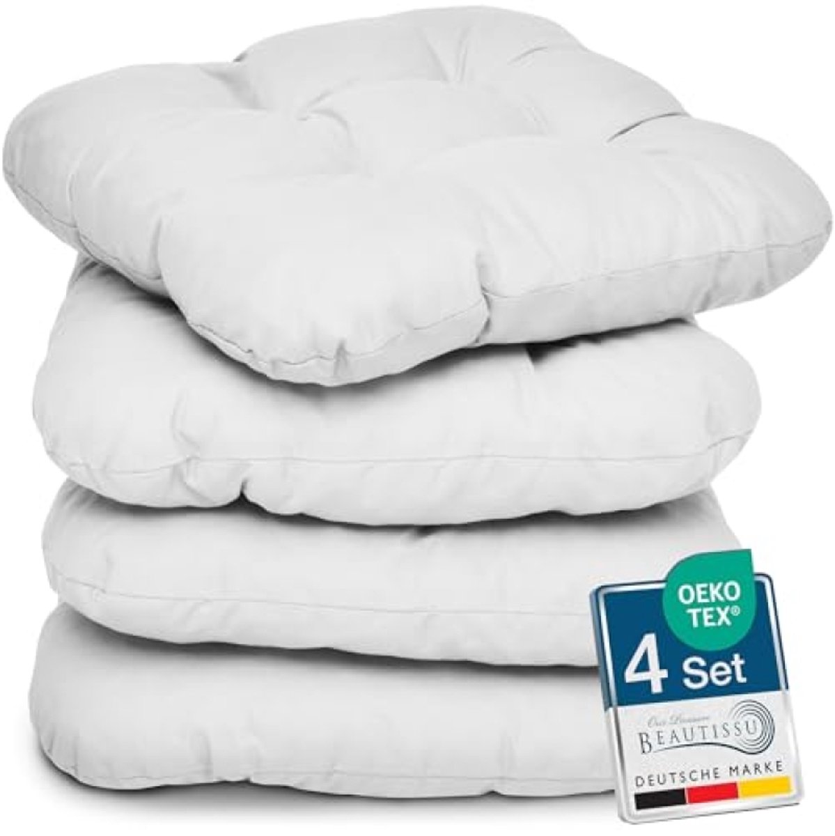 PromoHome set van 4 vierkante zitkussens 40x40 cm - Comfortabele stoelpads met zachte vulling - Witte binnen- en buitencushions