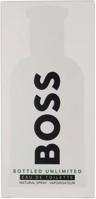Doos met Hugo Boss Bottled Unlimited en reliëflogo.