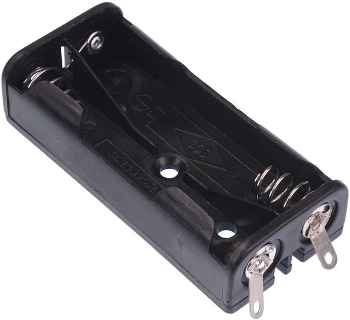 Batterij Houder - 2x AAA Case - Elektronica Projecten - Met Soldeer Lugs - 51x24x12 mm - Zwart