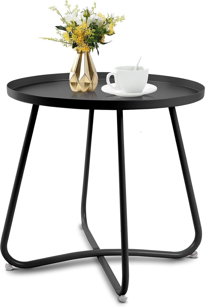 Buiten bijzettafel - Terrastafel rond - Ontspanning buiten - Weerbestendig staal - 45x45x45 cm - Zwart