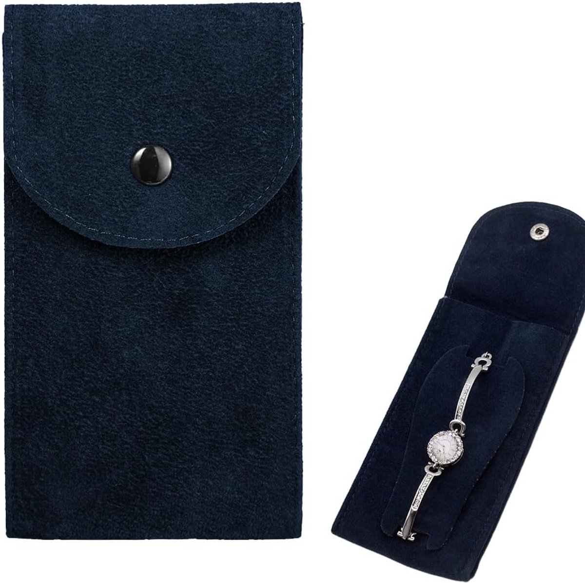 Reishorloge Etui - Draagbare Opberger - Bescherming Onderweg - Stevige Drukknoopsluiting - Donkerblauw