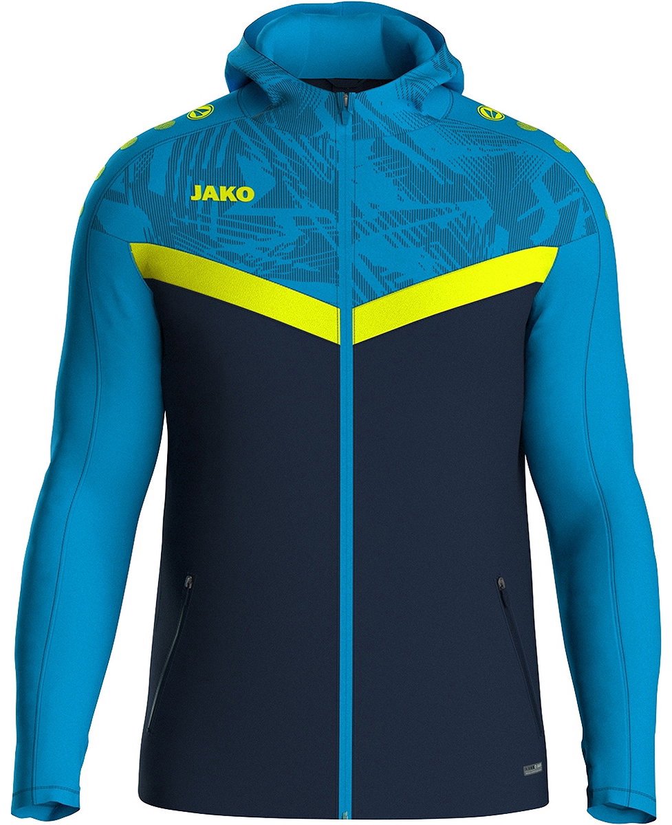 Jako Iconic Jas Met Kap Kinderen - Marine / Jako Blauw / Fluogeel | Maat: 164