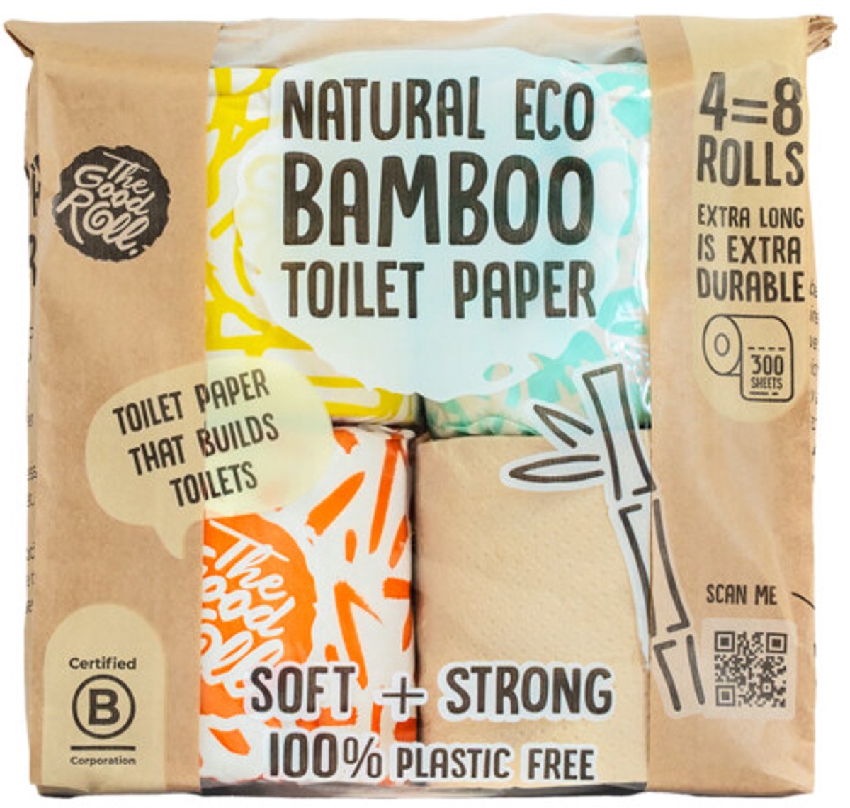 The Good Roll Papieren Zak met 3 Gewikkelde Bamboerollen & 1 Naakte Rol 2-laags - 4 x 4 stuks - Voordeelverpakking