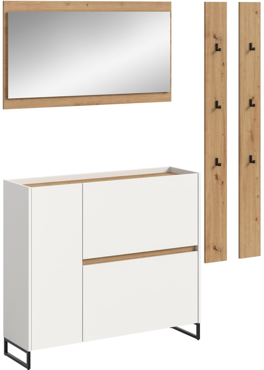 Furnilux Garderobecombinatie met Spiegel en Schoenenkast - Ruime 4-delige Opbergset - 192x172x32cm Bruin