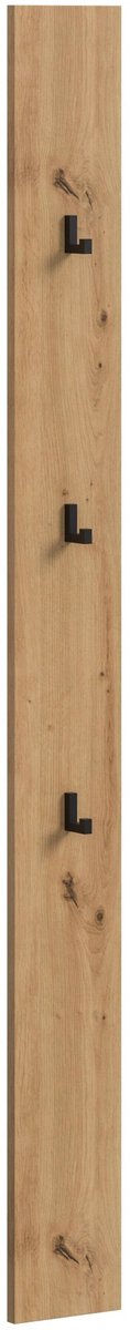 Furnilux Garderobepaneel Artisan Eik - 3 Zwarte Haken - FSC® Hout - Snel Gemonteerd - 160x13x6cm