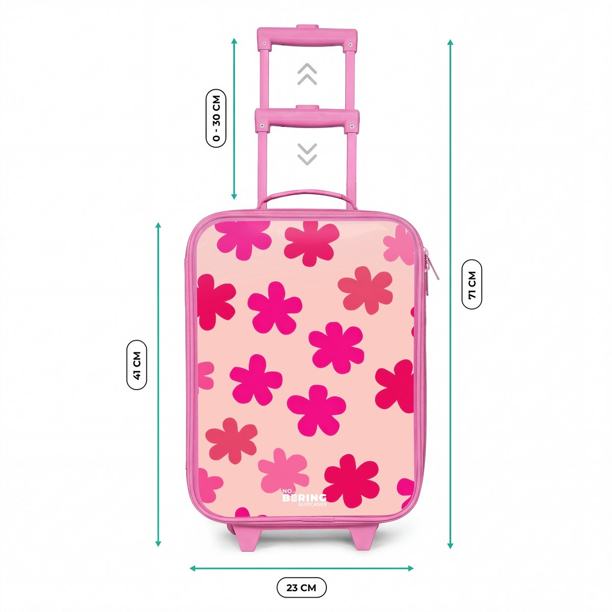 NoBoringSuitcases.com® - Kinderkoffer roze - Kindertrolley meisje - Roze bloemen - Koffer kind lichtgewicht - Reiskoffer trolley voor kinderen - Koffertje met lichtgevende wieltjes - Rolkoffer — cadeau in Spellen & Speelgoed - foto 5