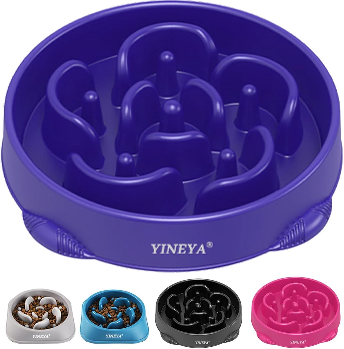 Hondenvoerbak - Langzaam eten bak - Gezonde spijsvertering - Antislip bodem labyrint - 27 x 27 x 5.4 cm - Paars