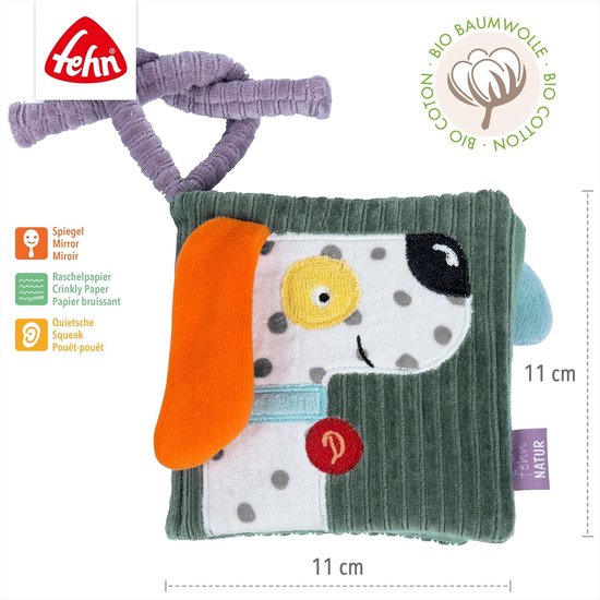 Stoffen Boek Hond - Voelboek Baby - Ontdekken Natuur - Biologisch Katoen - 11x11 cm - Multicolor — afbeelding 2