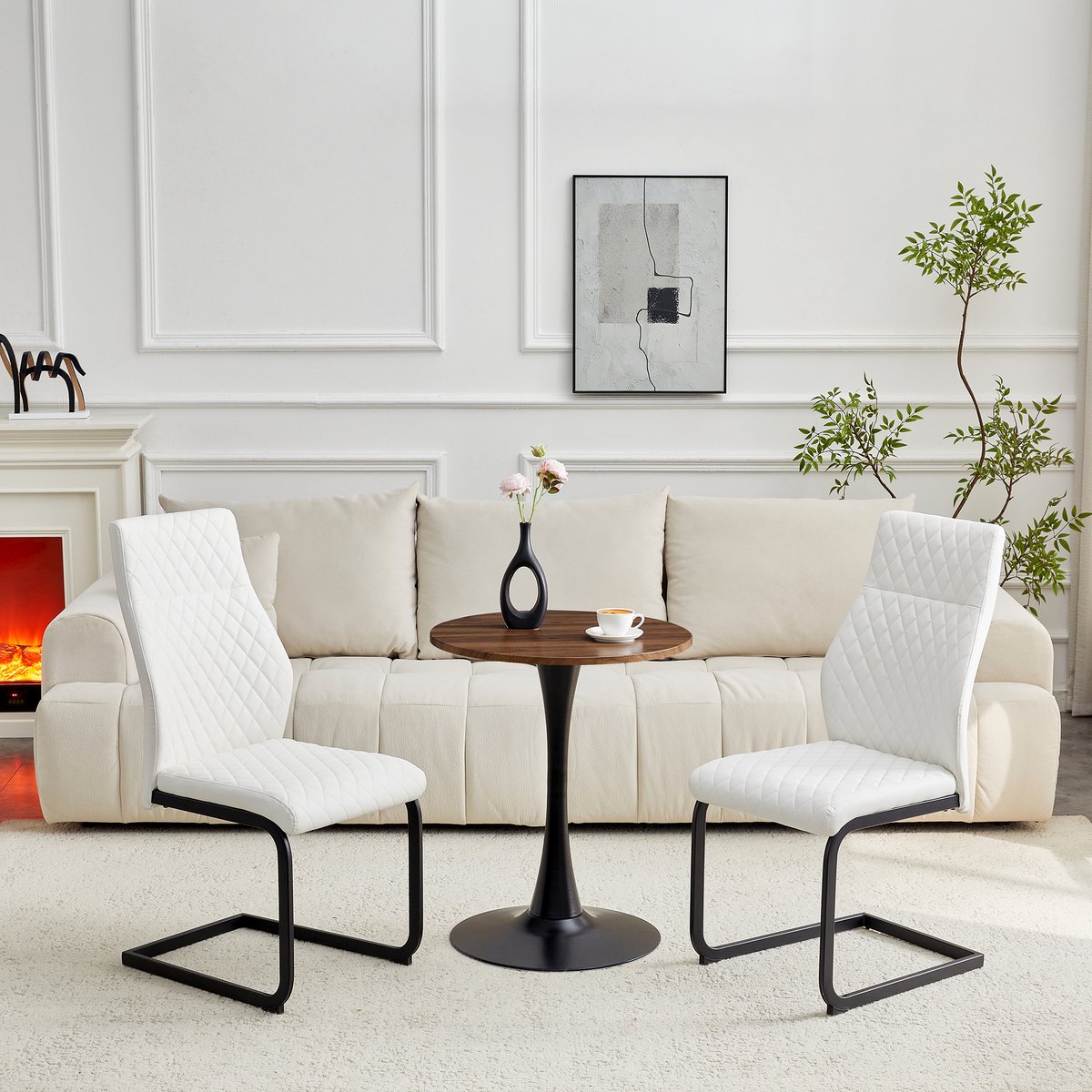 MODFU - Tafel- En Stoelset - Ronde Tafel En 2 Stoelen - Modern - Voor Woonkamer - MDF, Met