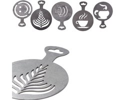 Set van 5 herbruikbare roestvrijstalen koffievormpjes, set voor latte art-versieringen – Royal Icing-koekjesvormpjes – metalen bakvormpjes, set voor kersttaartversieringen