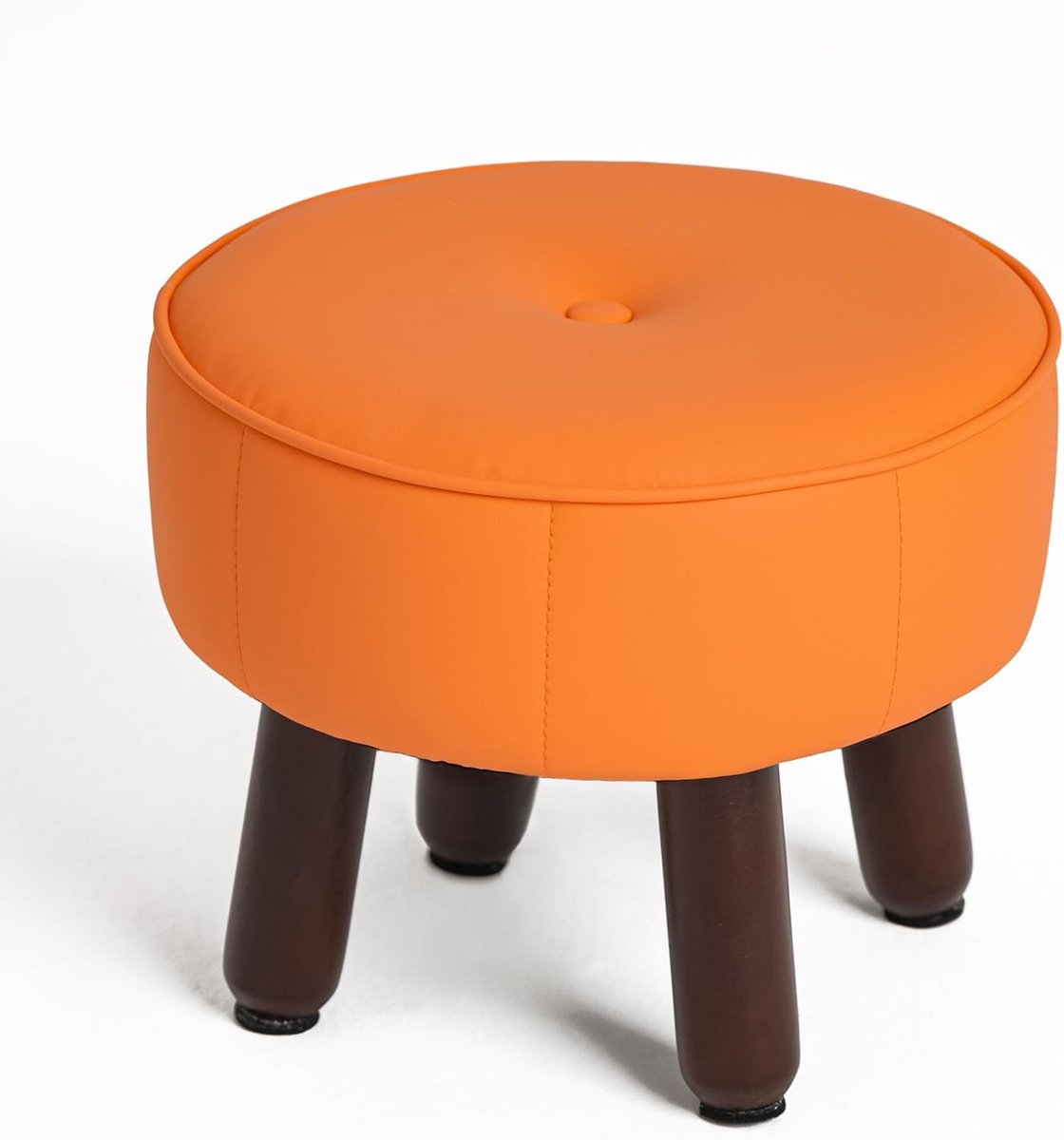 Ronde Poef - Voetenbankje Zithoek - Extra Zitplaats - Stevige Houten Poten - 33x33x26 cm - Oranje