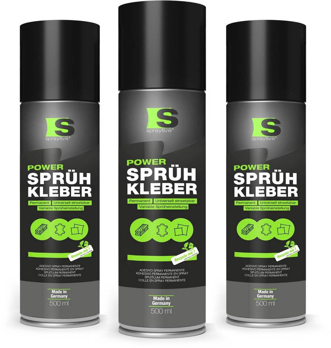 Spraytive 3x 500ml spuitlijm spraylijm sterke hechting voor textiel schuim en leer geschikt voor auto en hobby snel en gelijkmatig aan te brengen