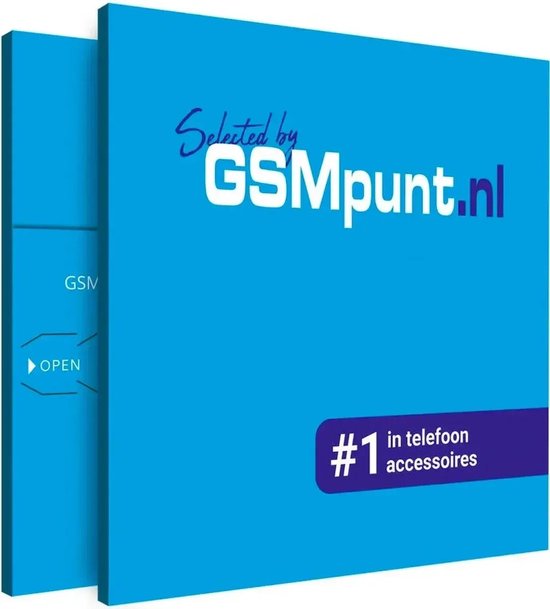 Blauwe verpakking met 'Selected by GSMpunt.nl' logo en '#1 in telefoon accessoires'