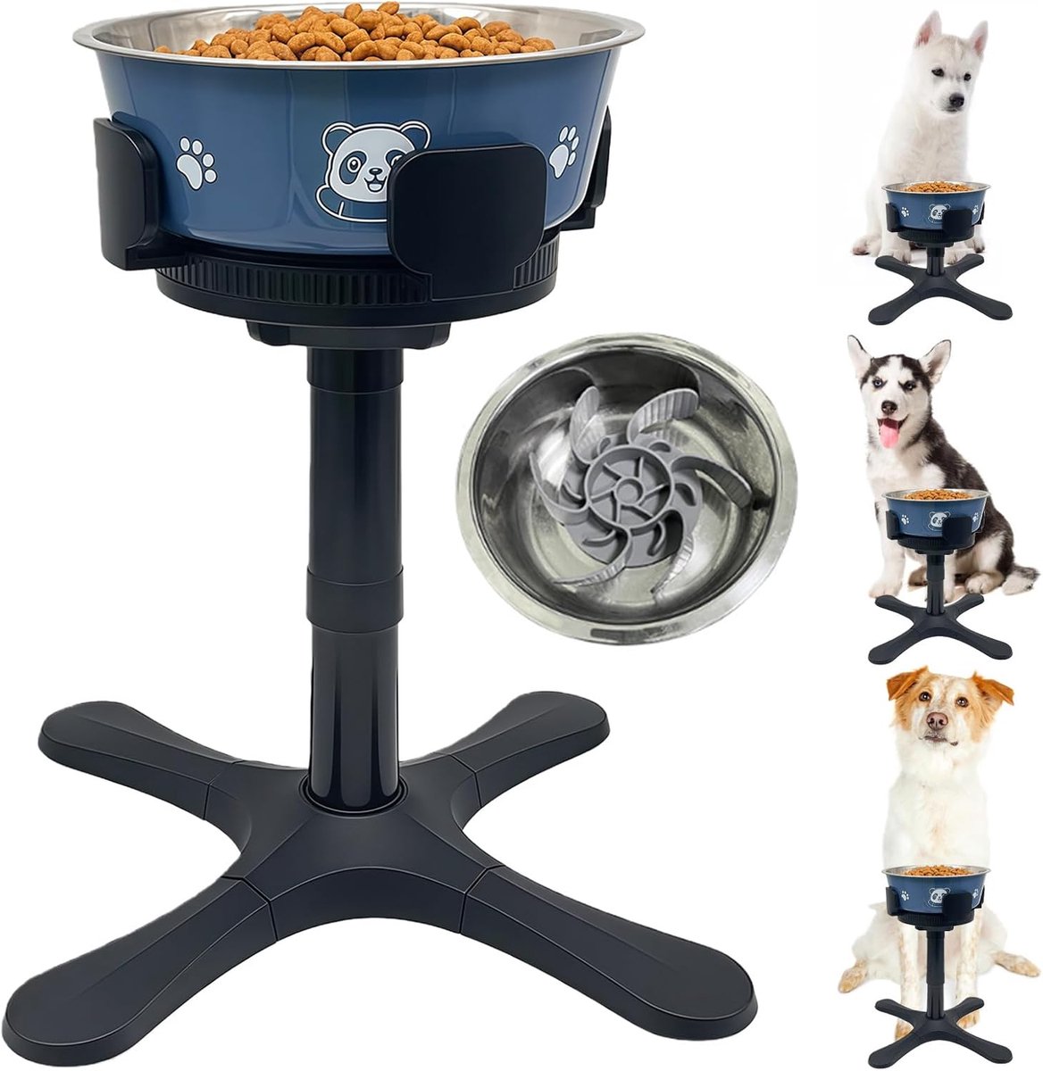 Verhoogde Hondenbak - Eetstation Hond - Comfortabel Eten - Inclusief Slowfeeder - 2100ml RVS Kom - Zwart