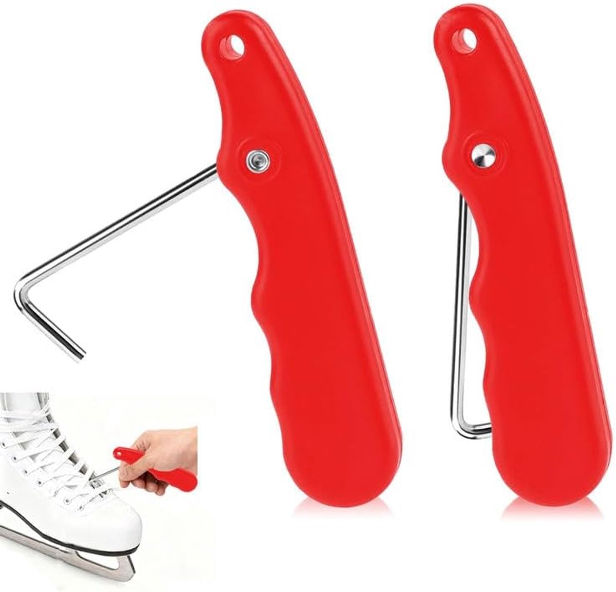 Schoenveterspanner Tool - Veters Hulp - Schaats Veters Strikken - Inklapbaar Ontwerp - Compact Formaat - Rood