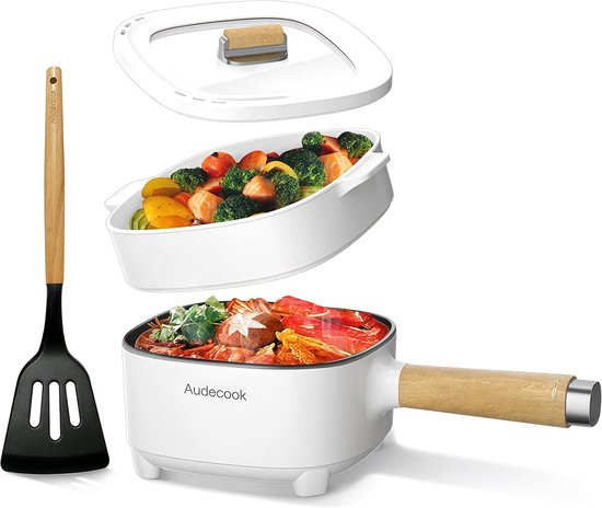 Bestron AEW100AS elektrische Wok met bamboehandgrepen, XL-wokpan met glazen deksel in Aziatisch desing, inclusief spatel, 2 eetstokjes en receptenboek, 1.500 W, zwart