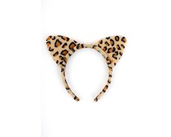 KIMU® Haarband Luipaard Crème Bruin - Panterprint Strepen Diadeem - Oortjes Dierenoren Haar Band Jungle Safari Tijgertje Panter Cheetah Halloween