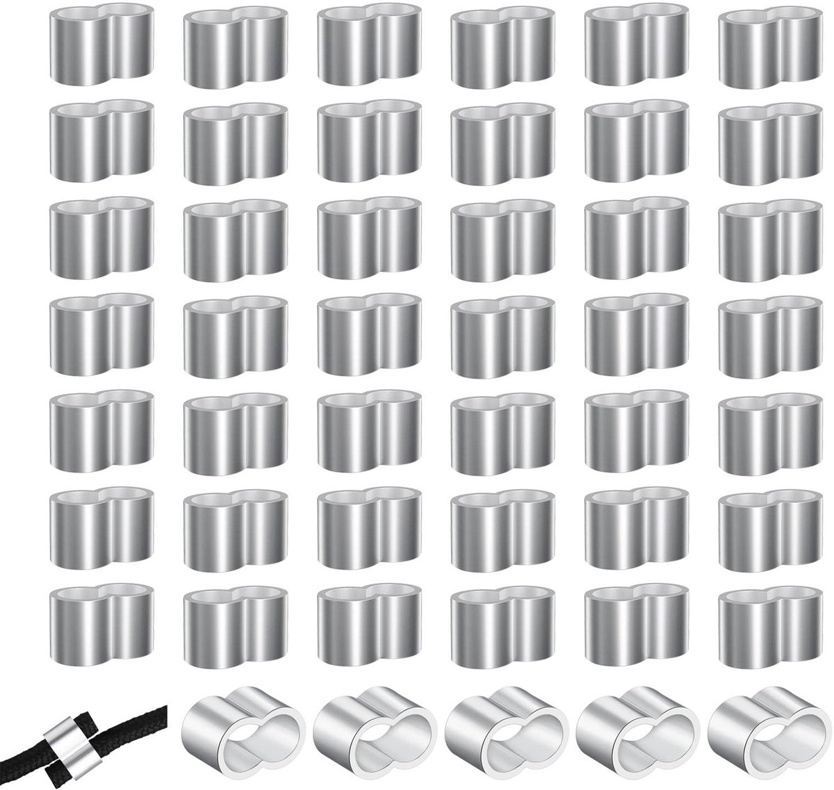 Allecto - Press Clamps - 50 Pcs - Aluminium Clamping Sleeves - 6 mm - Cable Clamp - Geschikt voor Rubber Rope - Aluminium Crimping Loop