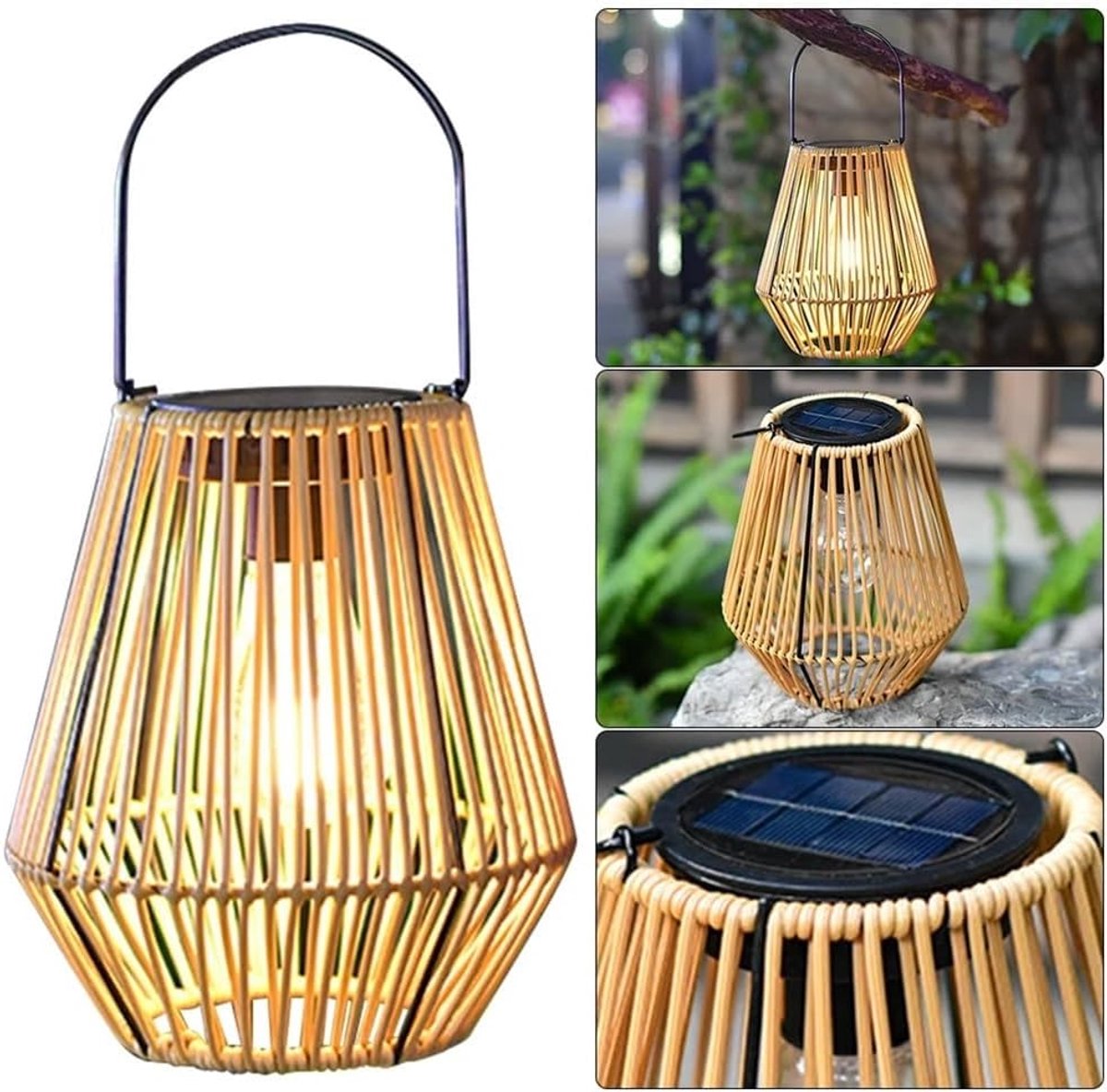 Rotan solar lantaarn – IP44 waterdicht – Sfeervolle hanglamp voor tuin & terras-Belle's pr