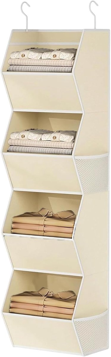 Kast Organizer - Opbergplanken - Ruimte Besparen - 4 Laags Opvouwbaar - 9x28x9 cm - Beige