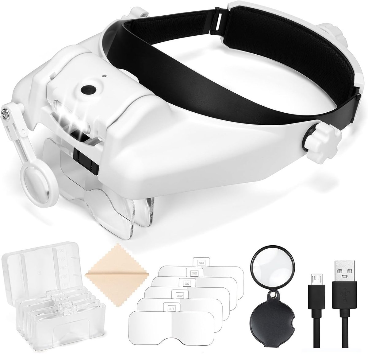 Vergrootglas met licht - Vergrootglas headset - Dichtbij werk - Handsfree ontwerp - 6 lenzen