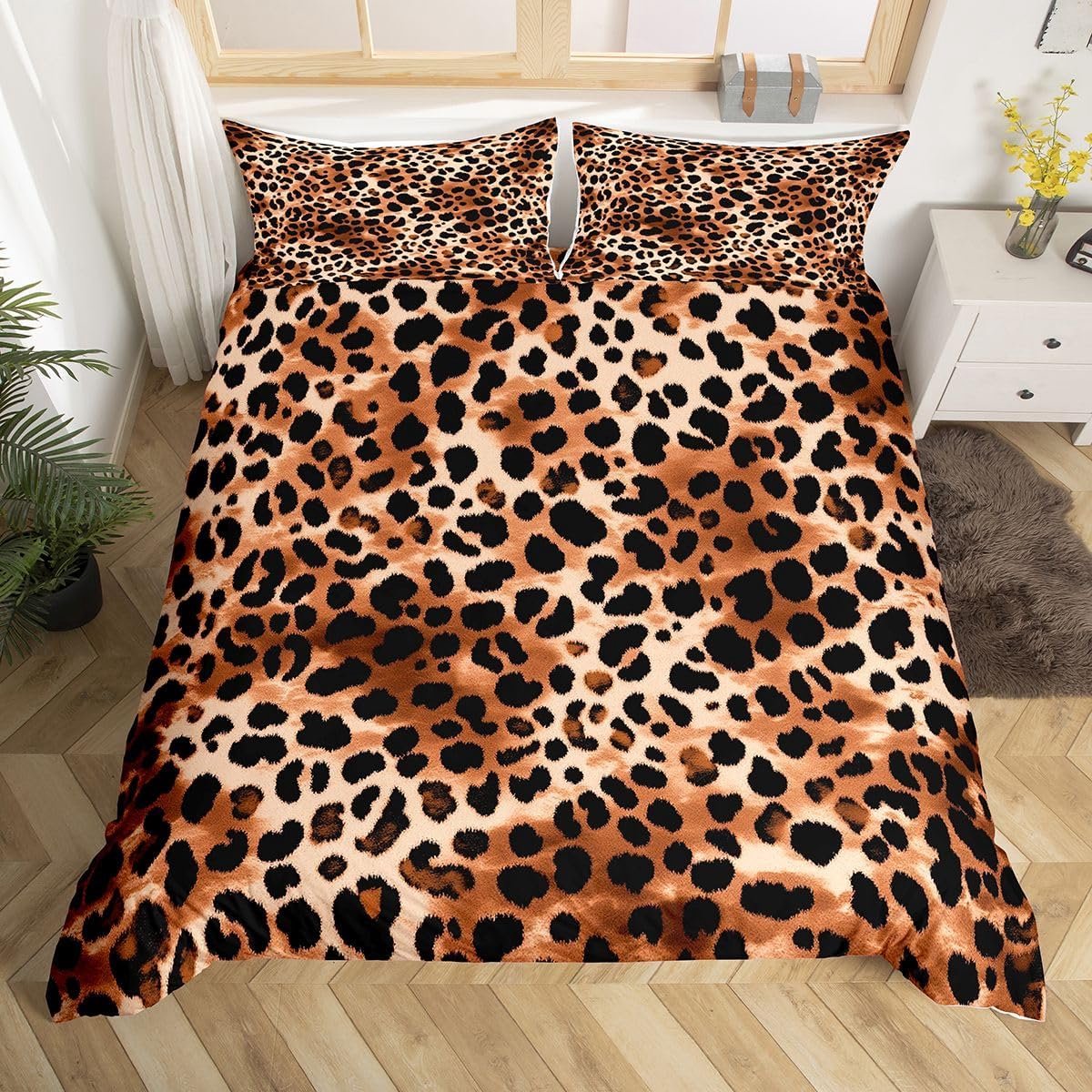 Dekbedovertrek Junior - Beddengoed set - Kinderkamer decoratie - Uniek dierenprint ontwerp - 120x150 cm - Bruin Zwart