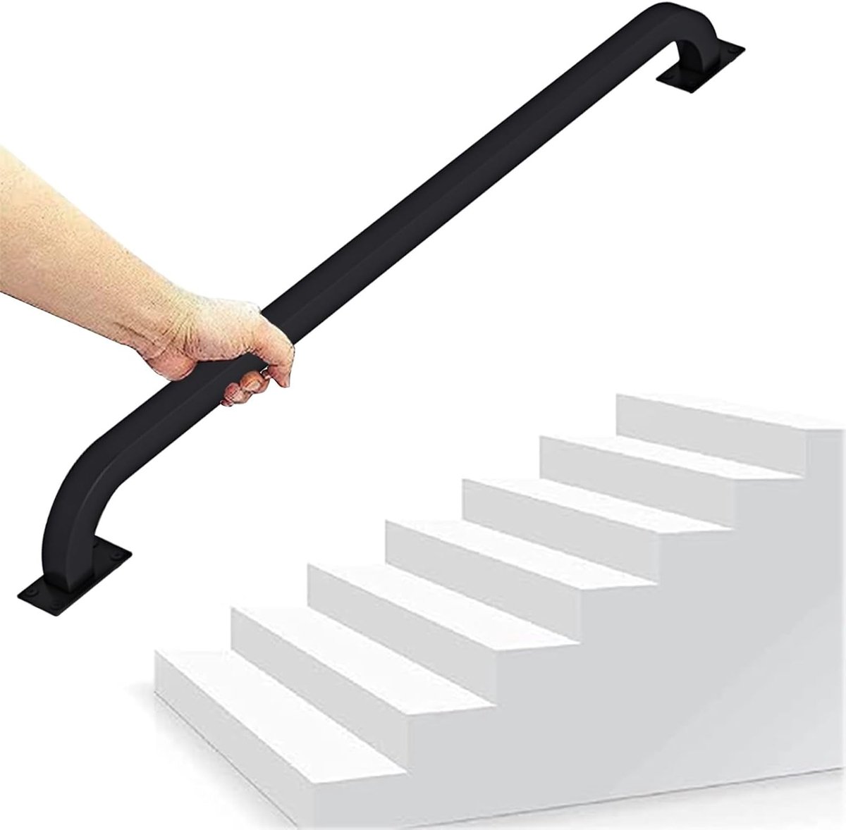 Trapleuning Metaal - Wandsteun Handgreep - Veilige Trappen - Smeedijzer Ontwerp - 80cm Lengte - Zwart